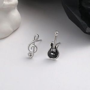 New Sterling Silver 925 guitar & music note stud earrings set